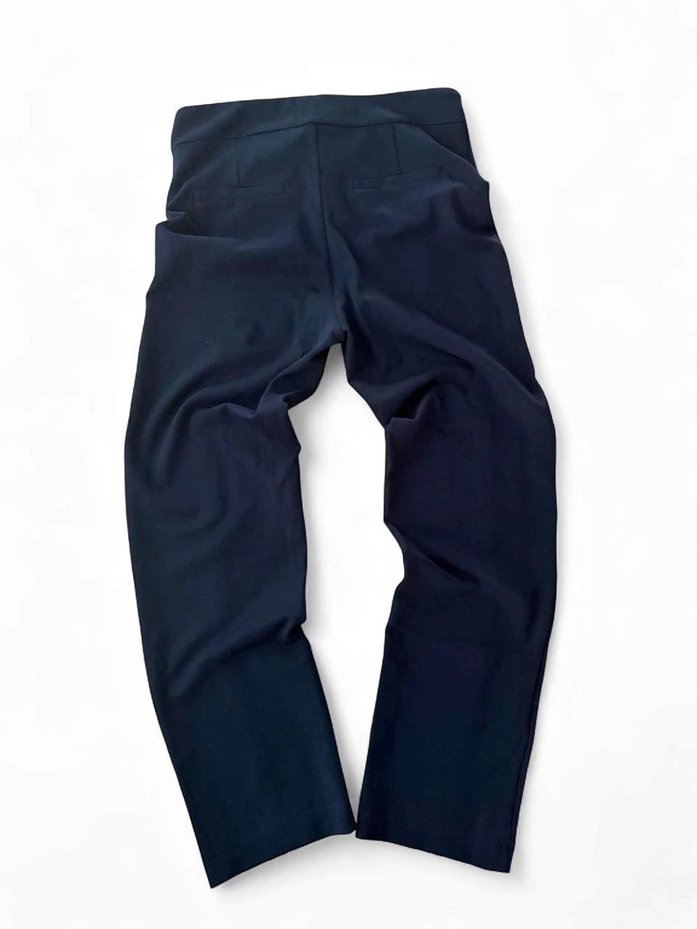 Lyssé Wisteria Ankle Ponte Pants Navy Blue Center Seam Slit Hem Medium
